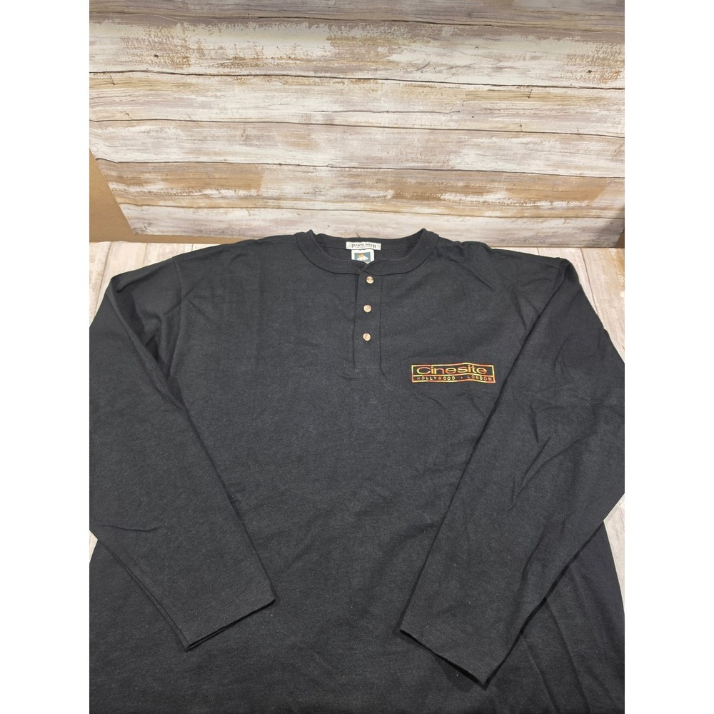 Vintage Panta Wear Cinesite Hollywood London Henley Shirt Black XL Made in USA